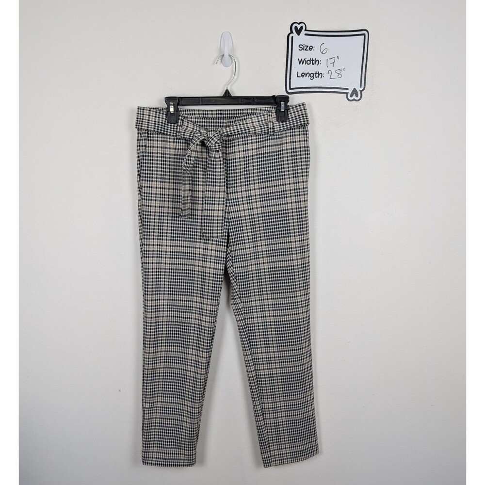 Ann Taylor Factory Black Tan White Houndstooth Belted Pants Trousers Size 6